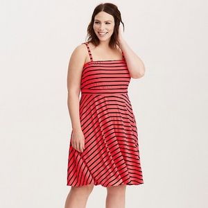 Pink and black striped dress with removable straps